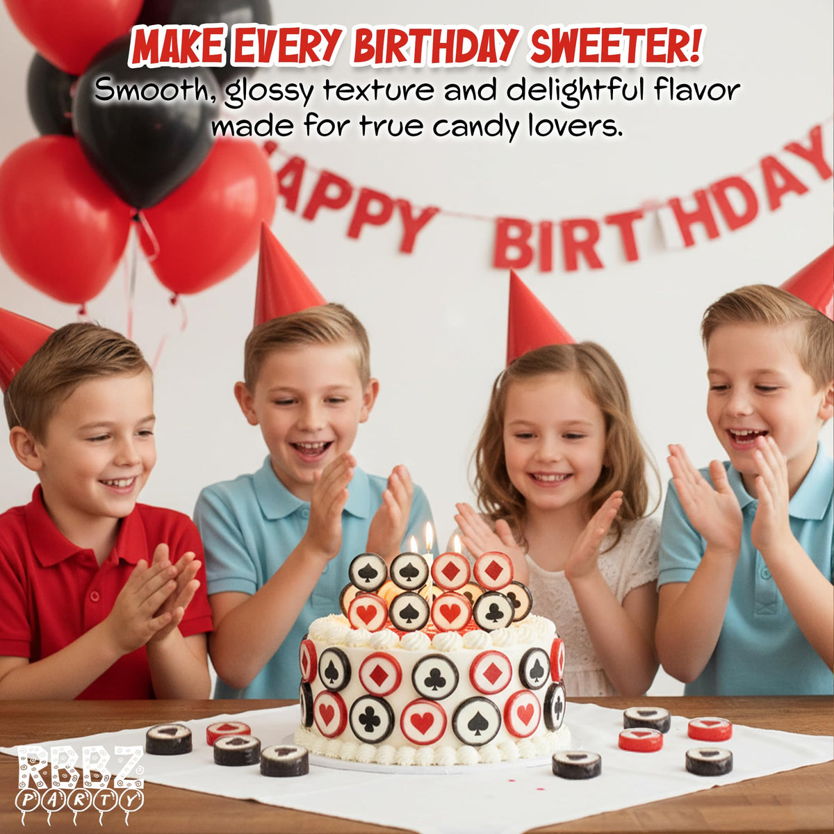 RBBZ Party poker-themed candies add casino flair to events.