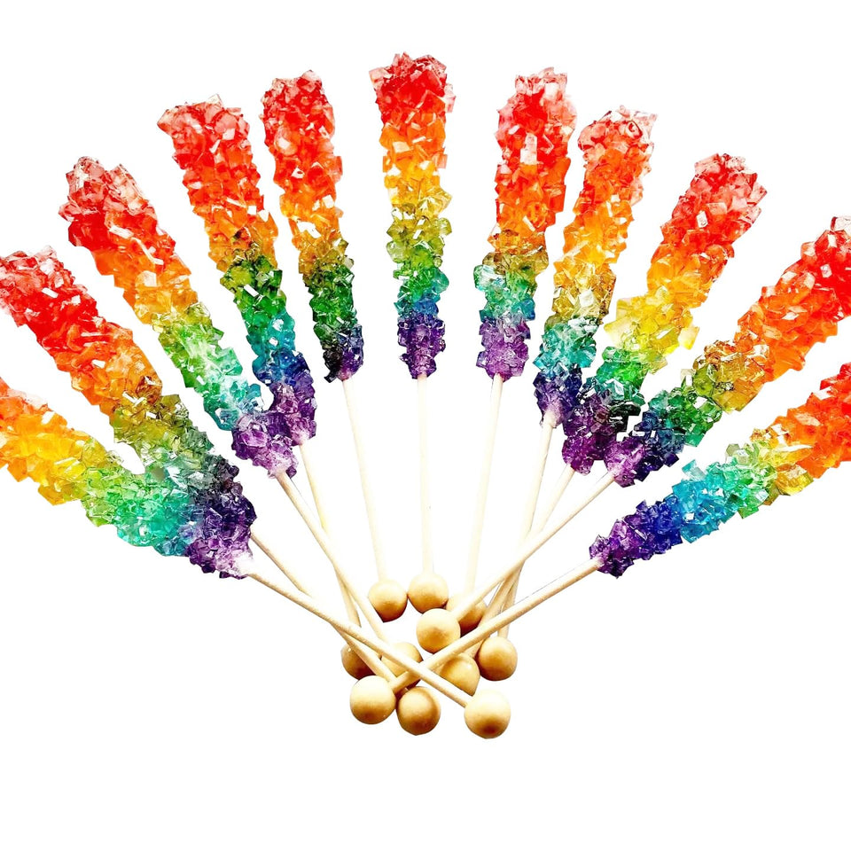 RBBZ Party Rainbow Rock Candy Stick close-up for eye-catching candy buffets.