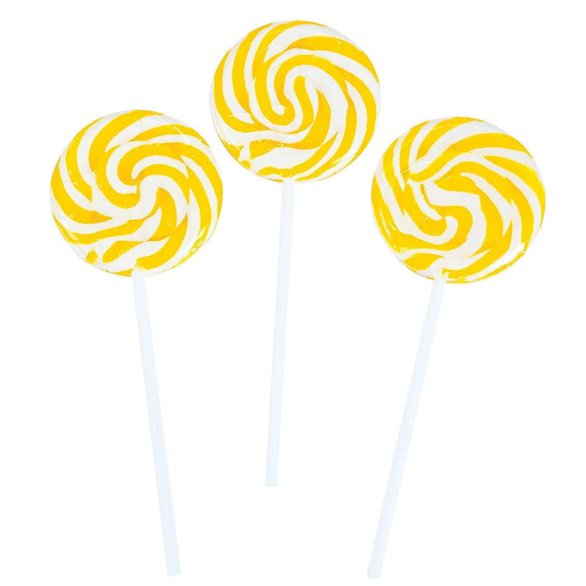 RBBZ Party yellow swirl lollipops, large 2 inch pops, 24 count for candy buffets.