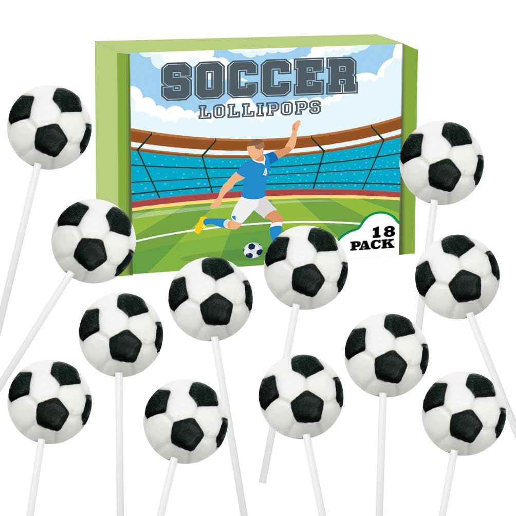 RBBZ Party soccer candy lollipops arranged for party favors.