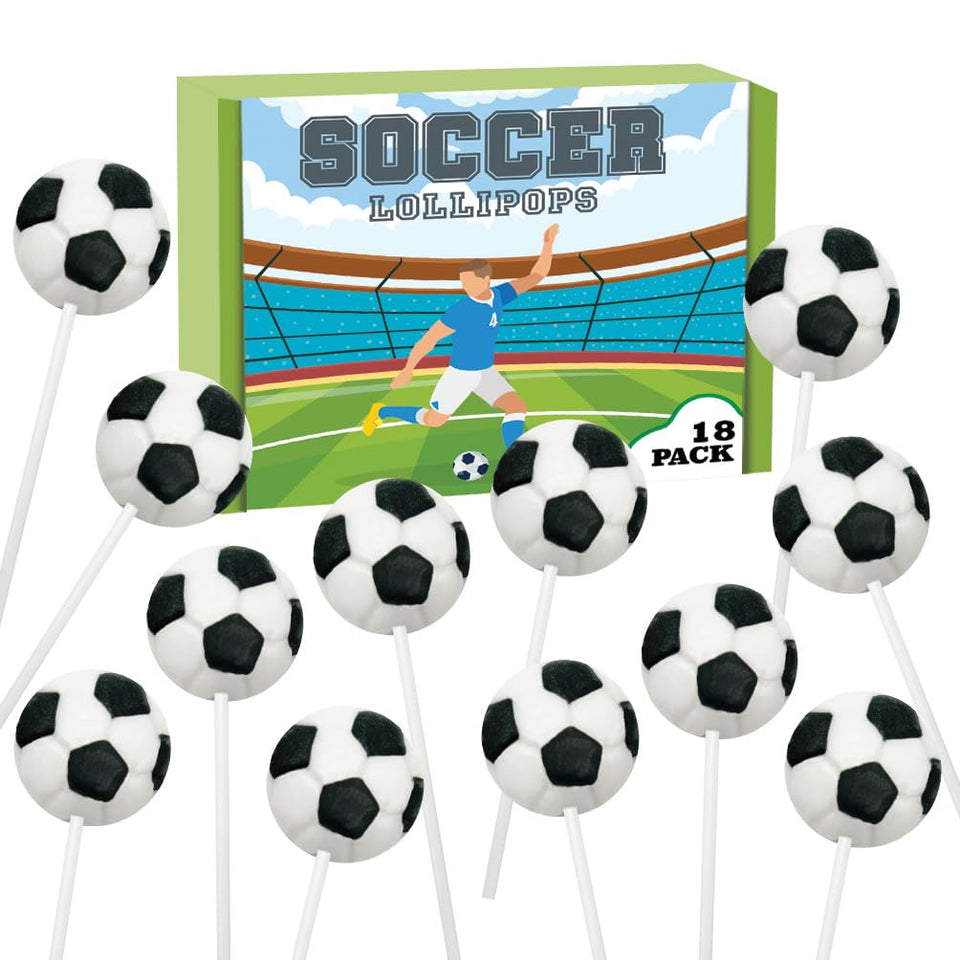 RBBZ Party soccer candy lollipops arranged for party favors.