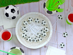 RBBZ Party soccer lollipops wrapped for easy party favors.