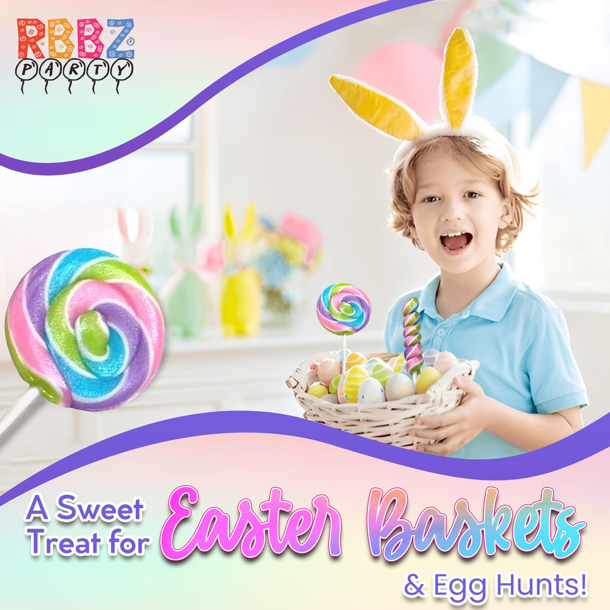 RBBZ Party bulk 24-pack pastel lollipops ready for quick party setup and sharing.