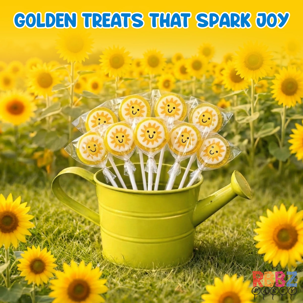 RBBZ Party Sun Candy Lollipops feature 4-inch sticks for easy handling.