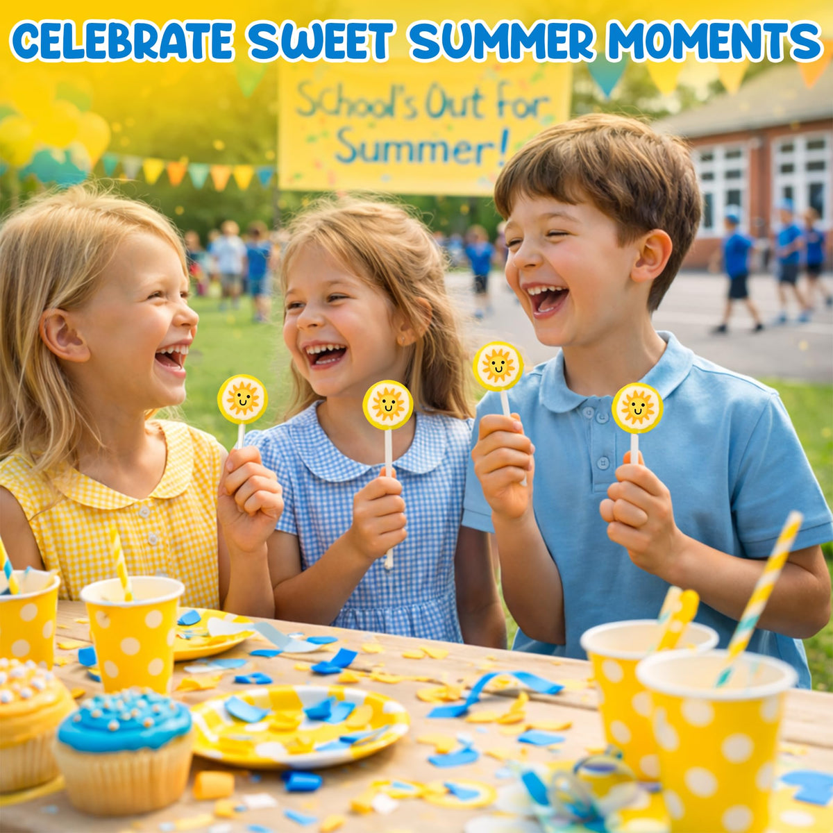 RBBZ Party Sun Candy Lollipops lemon flavor adds bright summer sweetness.