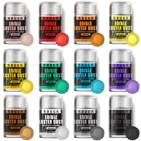 RBUGR Luster Dust 12 colors bottles for vibrant edible sparkle on desserts