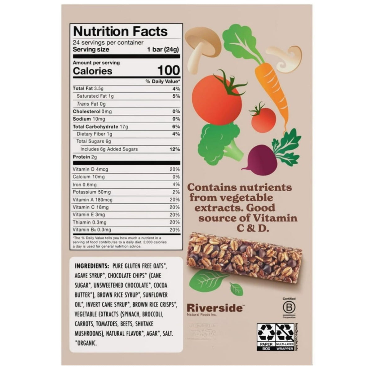 Organic oats and vegetable extracts forming a wholesome snack base.