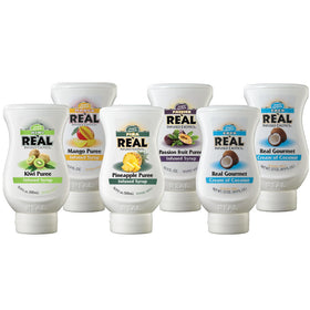 Reàl Infused Exotics coconut bottle pour highlights smooth flow for tropical drinks.