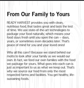 Ready Harvest can packaging front; convenient off-grid storage option.