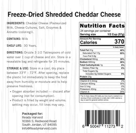 Ready Harvest emergency cheddar for camp meals and quick cooking.
