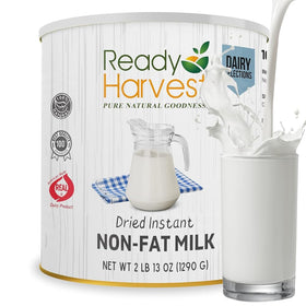 Ready Harvest emergency milk powder can top showing long shelf life and sturdy packaging