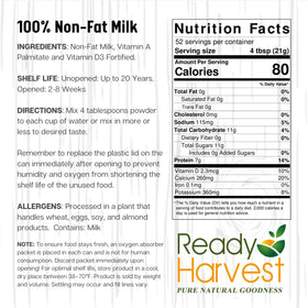 Ready Harvest nutrition facts panel emphasizing calcium and minerals