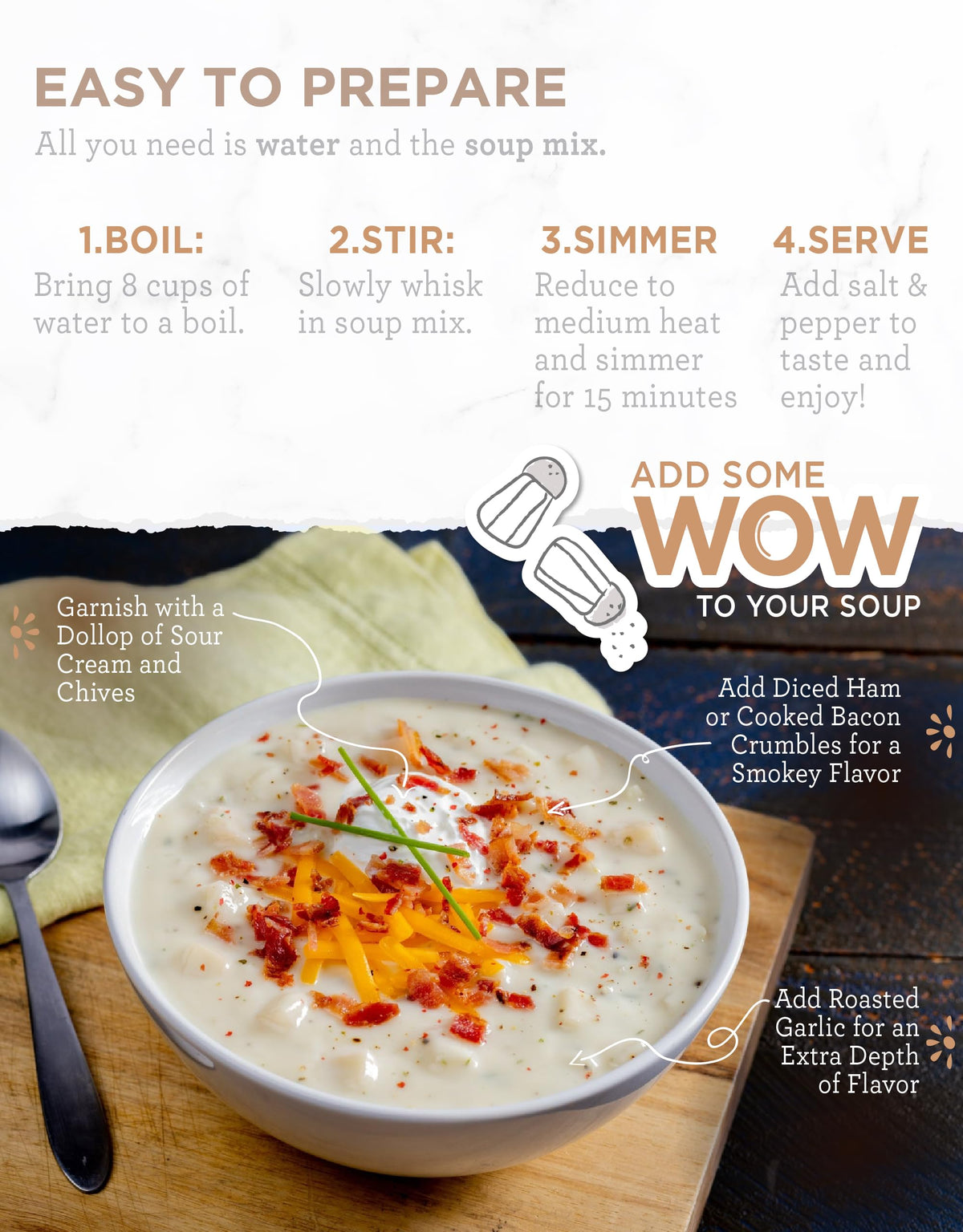 ReadyWise Simple Kitchen Soup Sampler Serving Bowl shows ready-to-eat comfort in minutes.