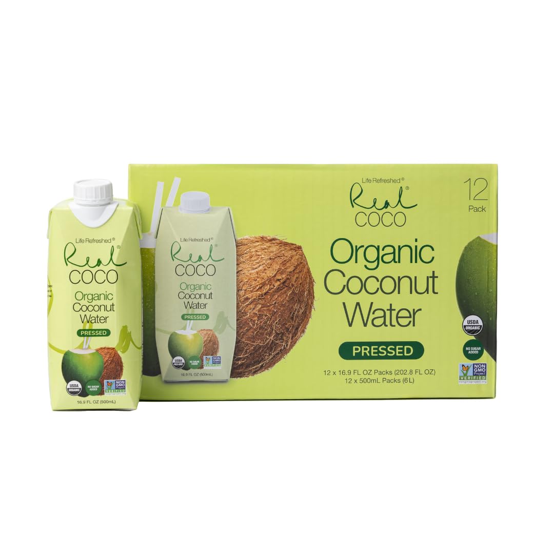 Real Coco pressed coconut water bottle 500 ml for on-the-go hydration.