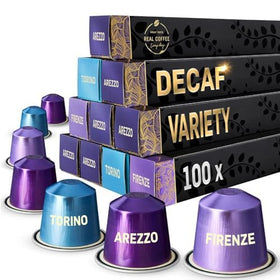 Real Coffee Great Taste decaf Arezzo capsules show smooth caramel and hazelnut notes.