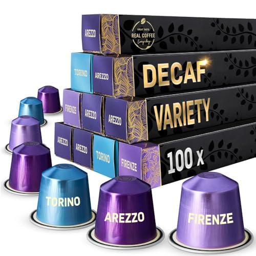 Real Coffee Great Taste decaf Arezzo capsules show smooth caramel and hazelnut notes.