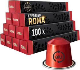 REAL COFFEE GREAT TASTE Roma strong espresso pod delivers bold flavor and crema.