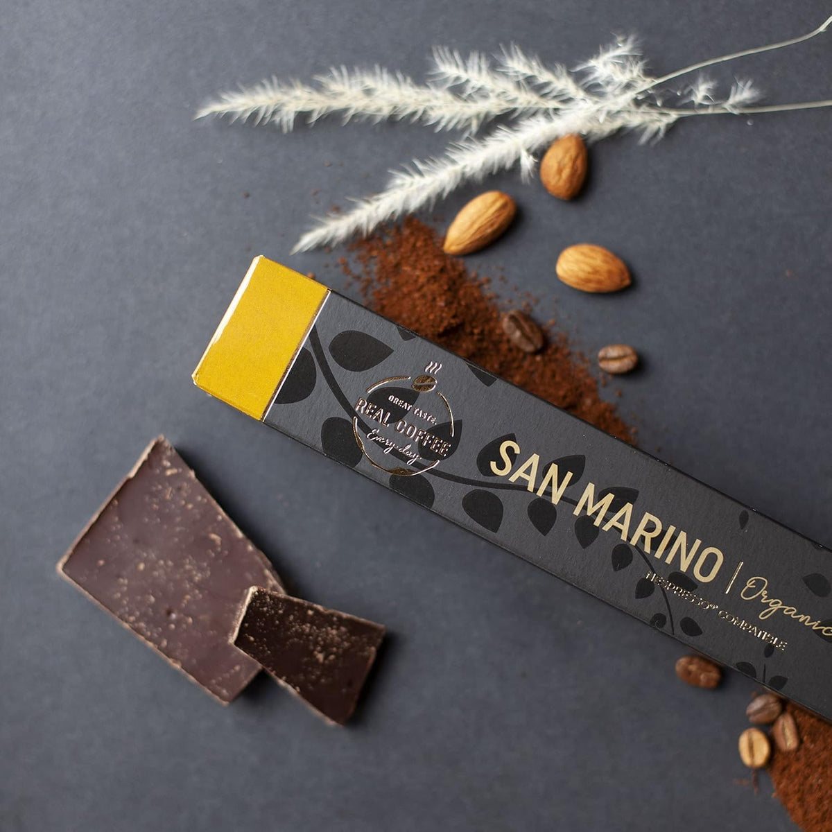 Aluminium capsules by REAL COFFEE GREAT TASTE for eco-friendly use.