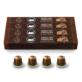 REAL COFFEE GREAT TASTE Sweet hot chocolate pods, kid-friendly treat with easy prep.