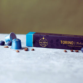 REAL COFFEE TORINO capsules front view, aluminum pods for easy brewing