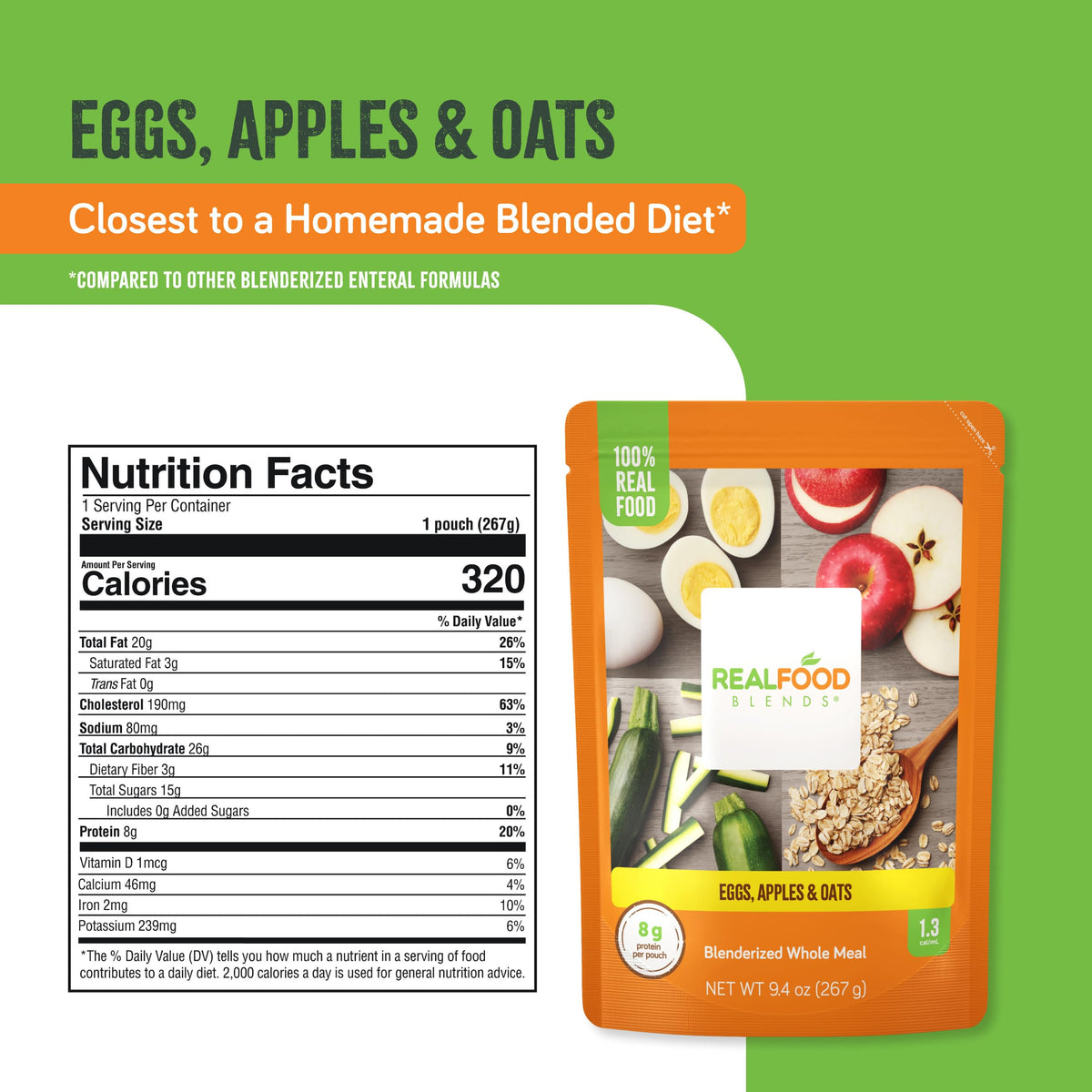 Real Food Blends pureed meal bottle demonstrating easy tube feeding administration