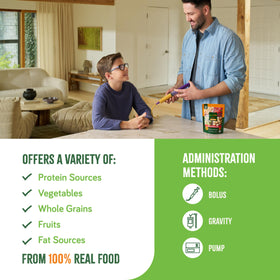 Real Food Blends packaging demonstrates 8-ingredient, real-food composition for varied meals.