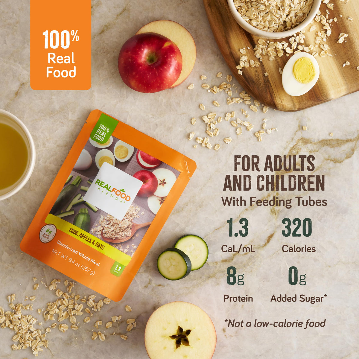 Real Food Blends shelf-stable puree packaging for convenient storage
