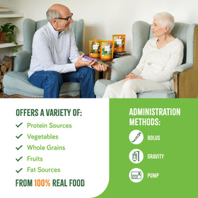 Real Food Blends bottle-feeding setup demonstrates bolus or gravity compatibility.