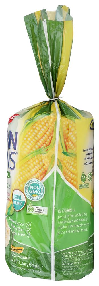 Real Foods corn thin sesame organic on-the-go snack setting.