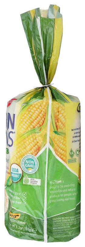 Real Foods corn thin sesame organic on-the-go snack setting.