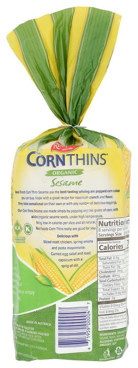 Real Foods corn thin sesame organic serving idea with dip.