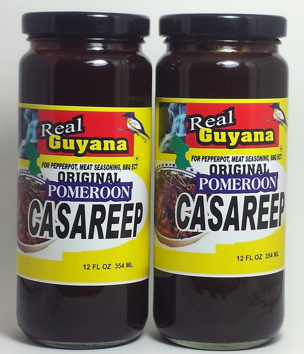 Real Guyana Pomeroon Casareep 12oz bottle, a versatile seasoning for pepperpot and meats.