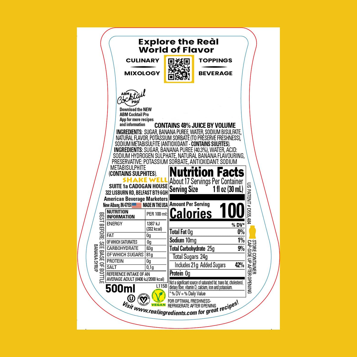 Reàl Infused Exotics banana puree syrup squeeze-action enables quick pours