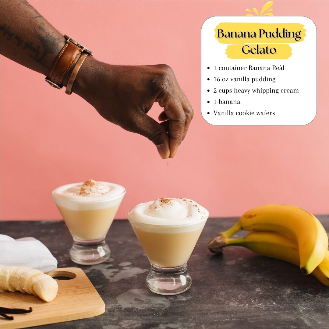 Reàl Infused Exotics banana puree syrup volcano-spout supports drip-free mixing