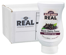 Reàl Infused Exotics Black Cherry syrup bottle front, ideal for cocktails.