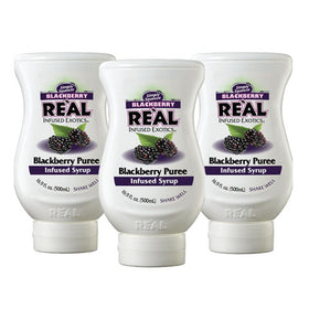 Reàl Infused Exotics blackberry puree syrup bottle for rich cocktails and desserts.