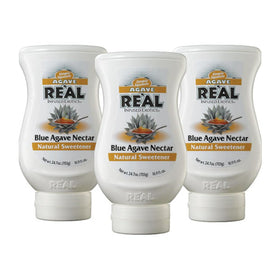 Real Infused Exotics blue agave nectar 3-pack front view, ideal for mixers.