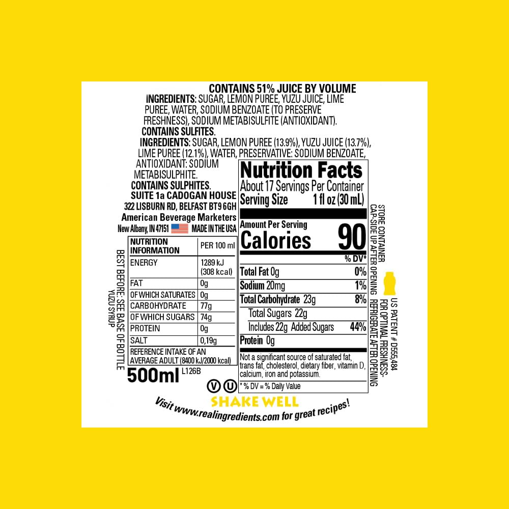Real Infused Exotics Yuzu bottle label closeup emphasizes premium fruit ingredients