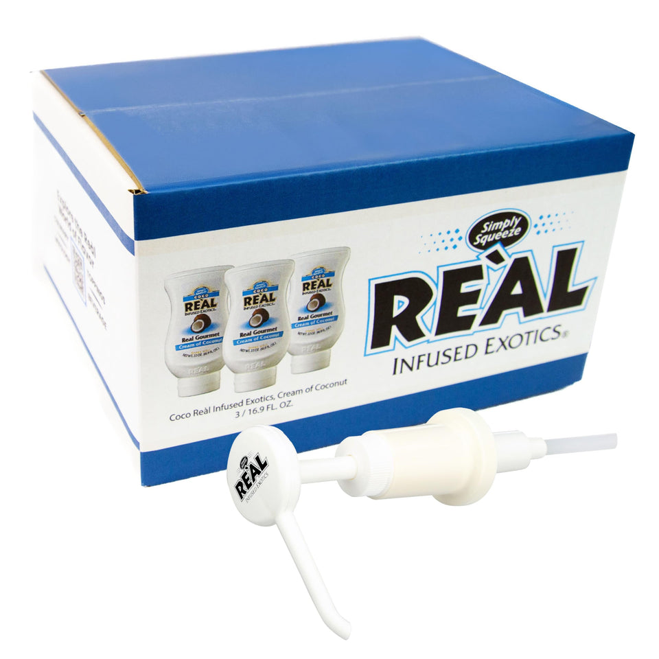 Reàl Infused Exotics Coco Cream bottle with pump for consistent pours.