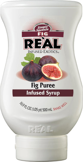 Reàl Infused Exotics Fig Puree Syrup bottle showcasing rich fig flavor for cocktails.