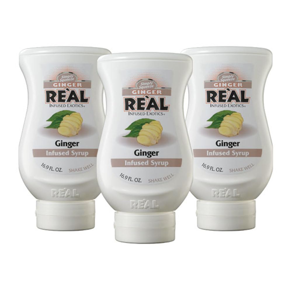 Reàl Infused Exotics Ginger Syrup pack of 3 bottles for versatile beverages.