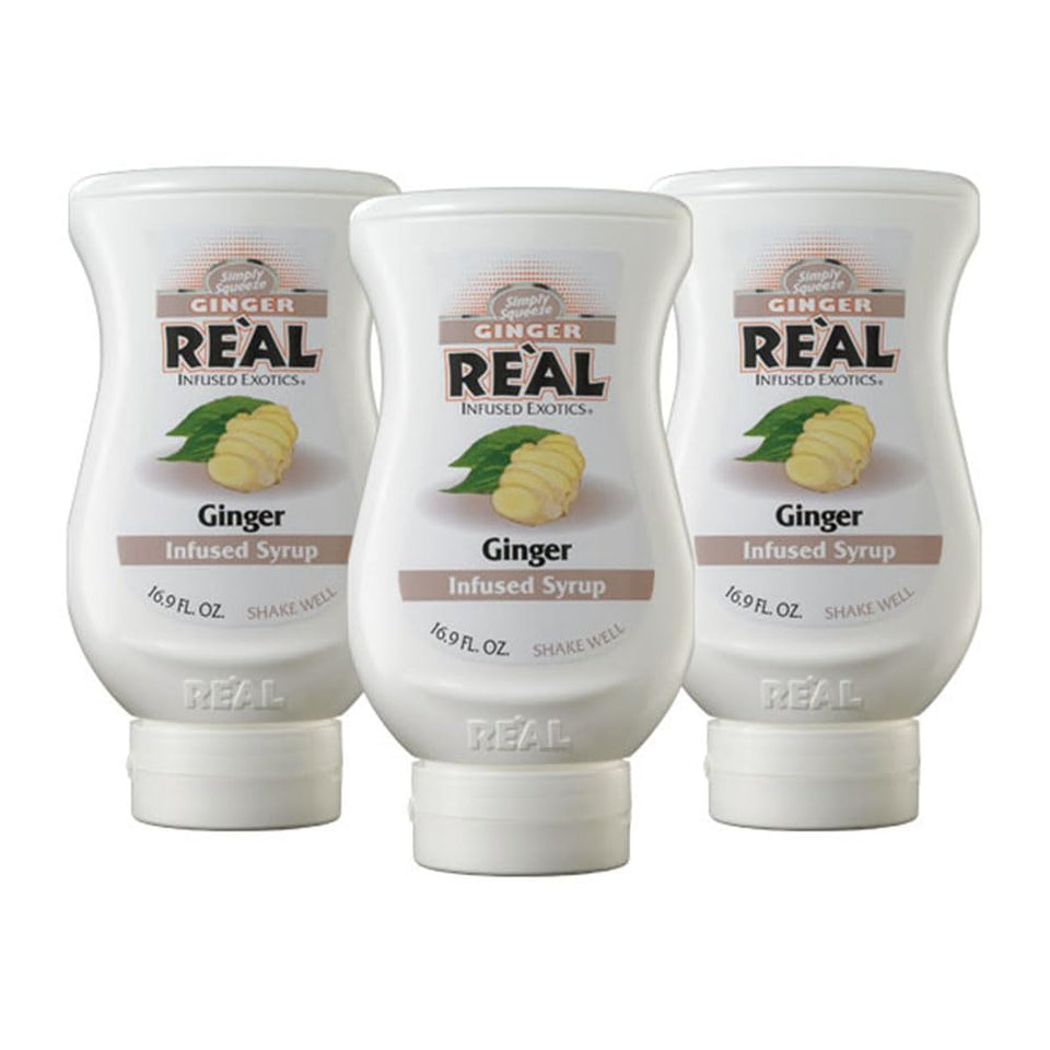 Reàl Infused Exotics Ginger Syrup pack of 3 bottles for versatile beverages.