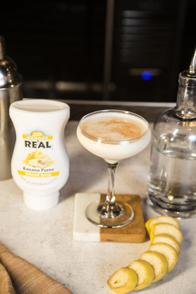 Reàl Infused Exotics gourmet cocktails and foams enhanced by banana puree syrup.