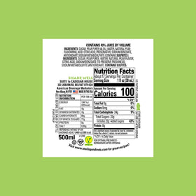 Label close-up highlights pear flavor and freshness.