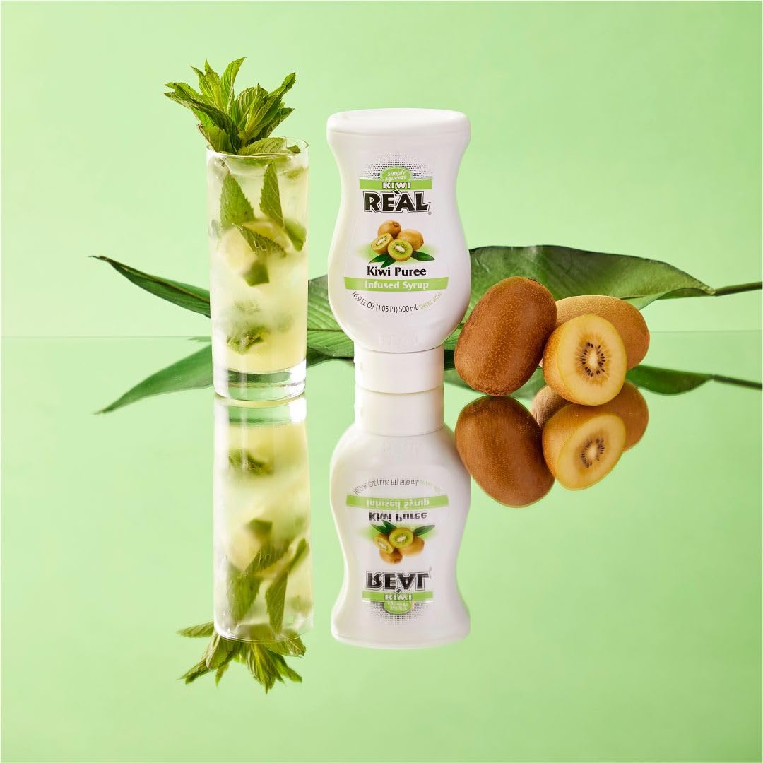 Real Infused Exotics Kiwi puree syrup culinary uses suggest desserts and cooking versatility.