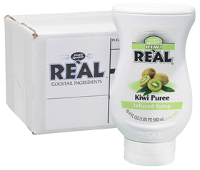 Reàl Kiwi Real Syrup bottle pour for Italian sodas and cocktails.