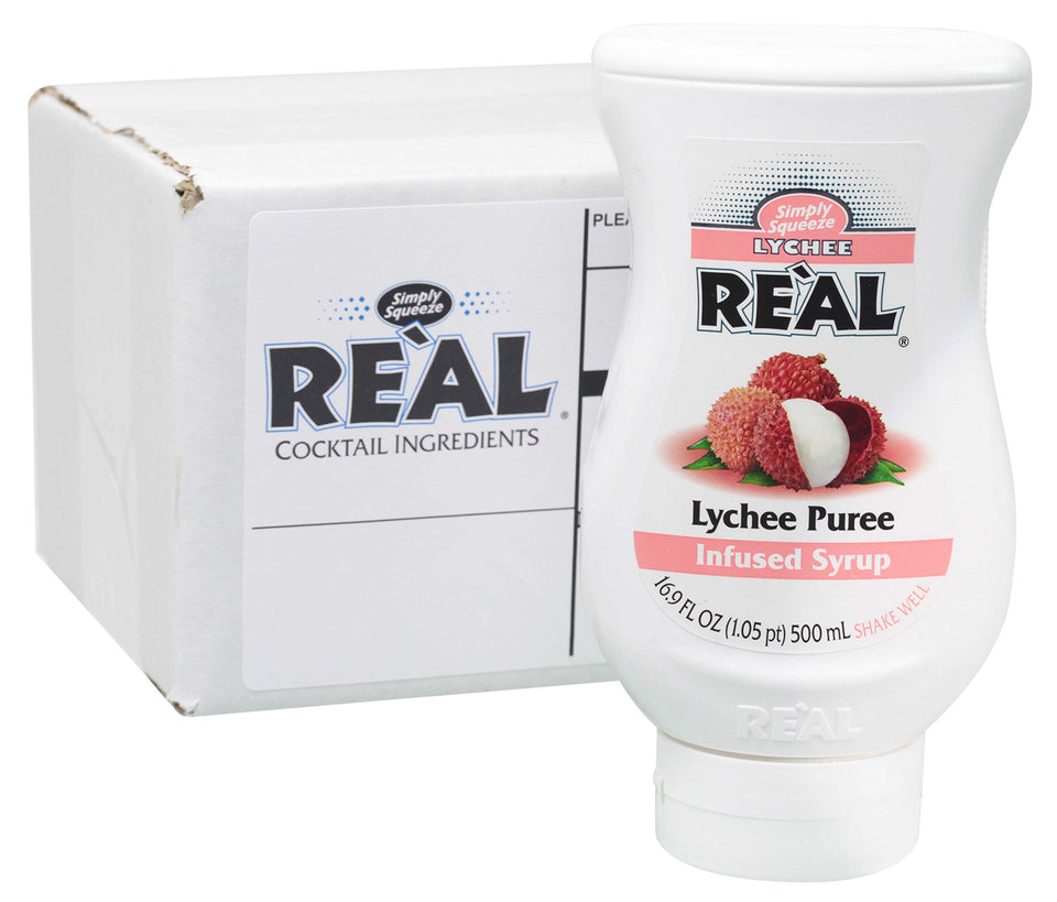 Reàl Infused Exotics Lychee puree syrup bottle, ideal for cocktails and desserts