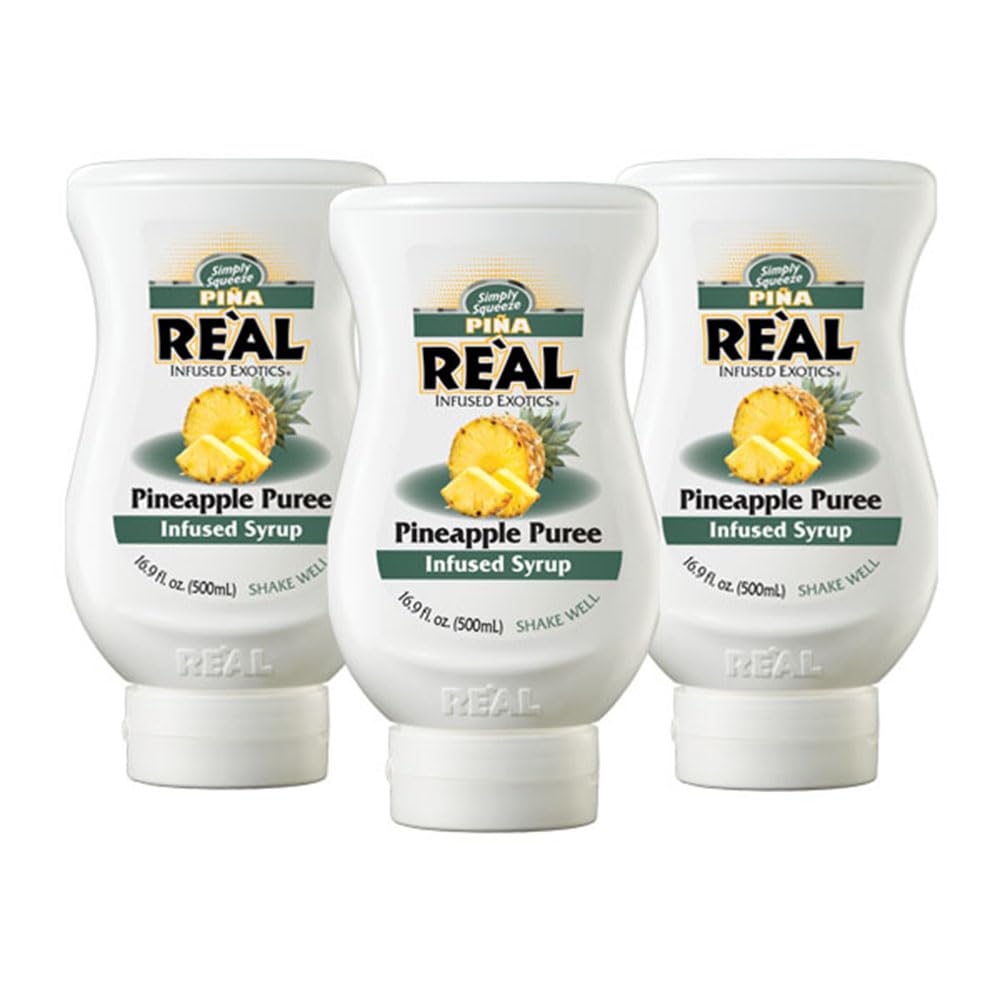 Real Infused Exotics Pina bottle pack 3 for easy, mess-free dispensing in cocktails.