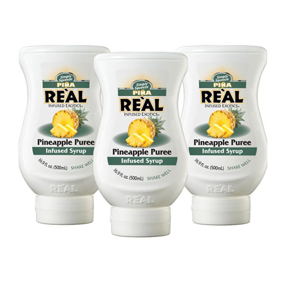Real Infused Exotics Pina bottle pack 3 for easy, mess-free dispensing in cocktails.