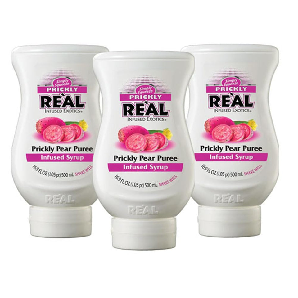 Reàl Infused Exotics Prickly Pear Puree bottle on shelf highlighting premium flavor for cocktails